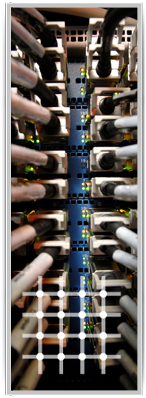 Server rack with cables and connections.