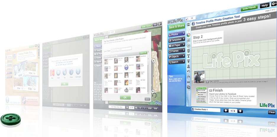 Photo creation tool interface with multiple steps.